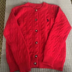 Red Polo Ralph-inspired cable knit cardigan 100% cashmere